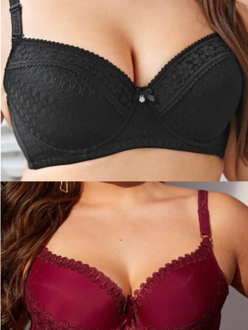 Lot of 2 New Padded Lace Underwire Bras 40D Support Gothic Red Black Sexy Shein